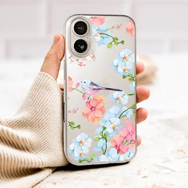 Clear Clear Elegant Orchid Bird and Butterfly Botanical Art Phone Case Cover for iPhone 17 Pro Max 16 15 13 Samsung S26 S25 Pixel 10046