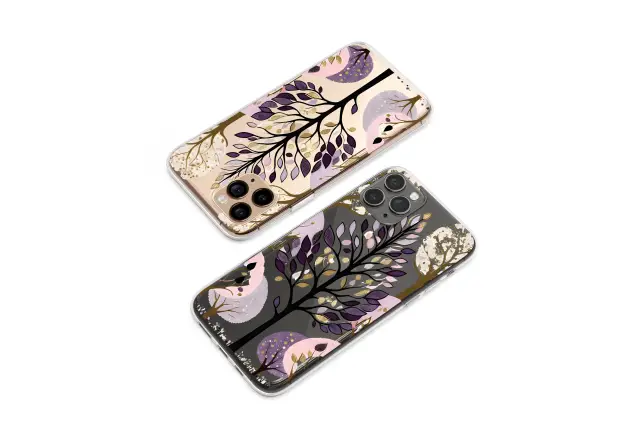 Clear Clear Enchanted Forest Purple Gold Tree Art Illustration Phone Case Cover for iPhone 17 Pro Max 16 15 13 Samsung S26 S25 Pixel 9452