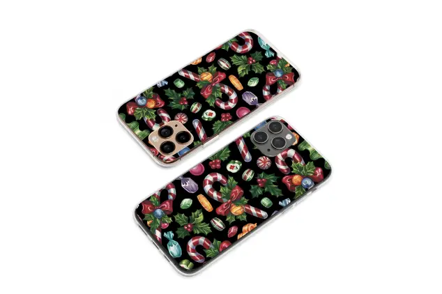 Clear Clear Festive Candy Cane Holiday Pattern Watercolor Art Phone Case Cover for iPhone 17 Pro Max 16 15 13 Samsung S25 S24 Pixel 8663