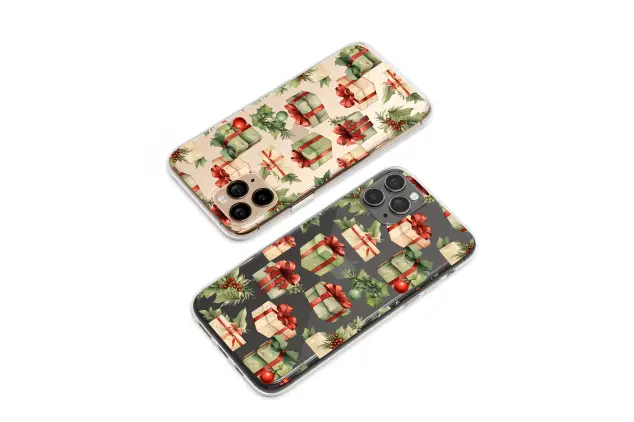Clear Clear Festive Christmas Presents Watercolor Design Phone Case Cover for iPhone 17 Pro Max 16 15 13 Samsung S25 S24 Pixel 8456