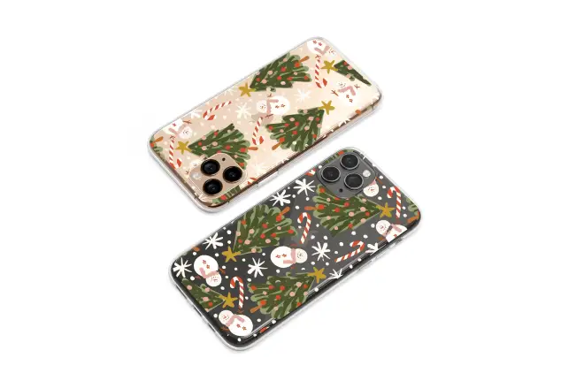 Clear Clear Festive Christmas Snowman Tree Illustration Phone Case Cover for iPhone 17 Pro Max 16 15 13 Samsung S25 S24 Pixel 8204