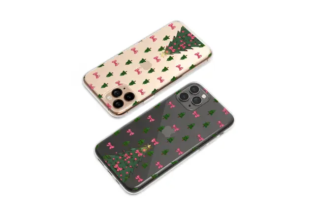 Clear Clear Festive Christmas Tree Pink Bows Glitch Art Phone Case Cover for iPhone 17 Pro Max 16 15 13 Samsung S25 S24 Pixel 8889