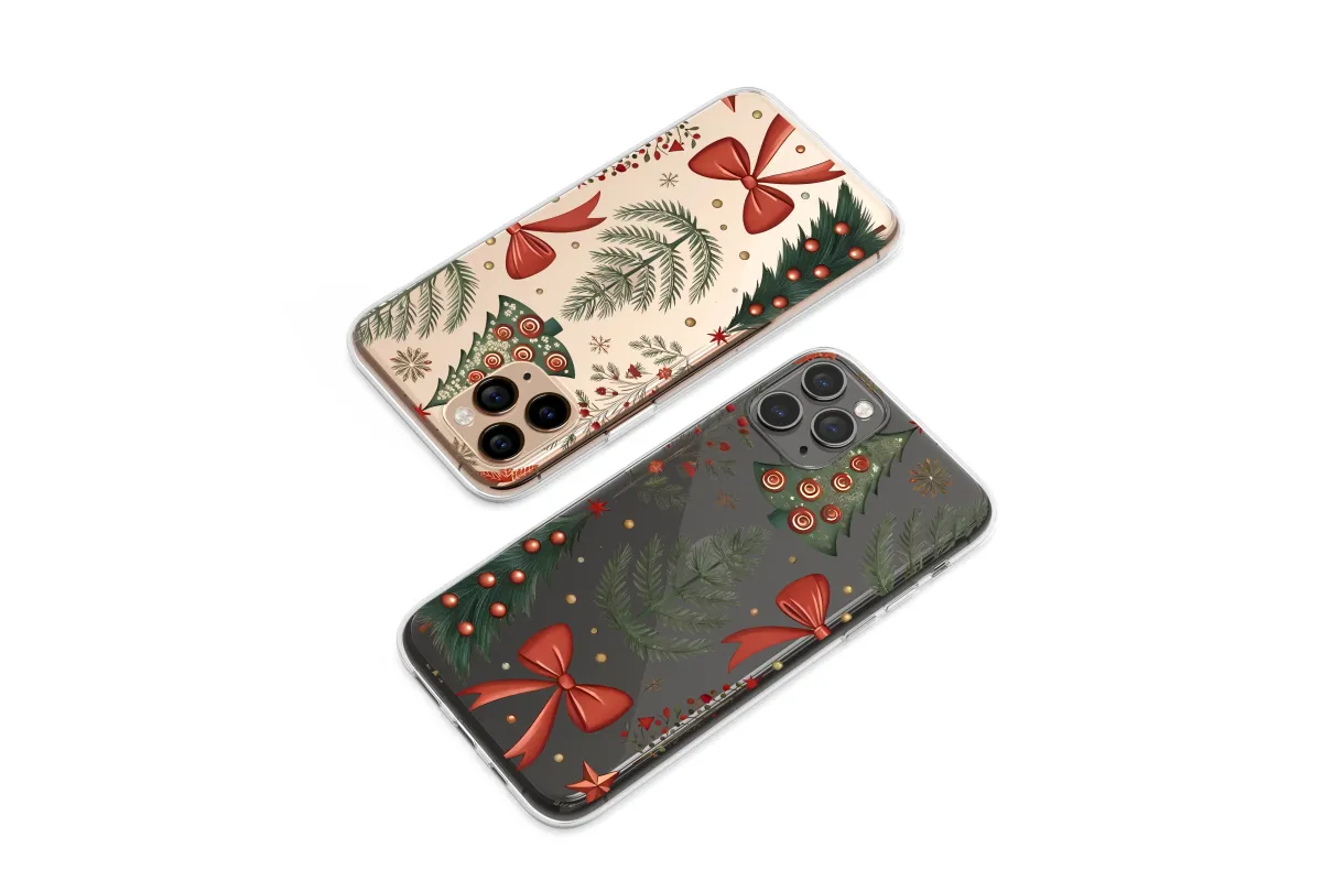 Clear Clear Festive Christmas Tree Red Bow Holiday Design Phone Case Cover for iPhone 17 Pro Max 16 15 13 Samsung S25 S24 Pixel 8812 - Image 1