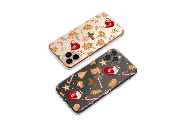 Clear Clear Festive Gingerbread and Hot Cocoa Holiday Pattern Phone Case Cover for iPhone 17 Pro Max 16 15 13 Samsung S25 S24 Pixel 8269