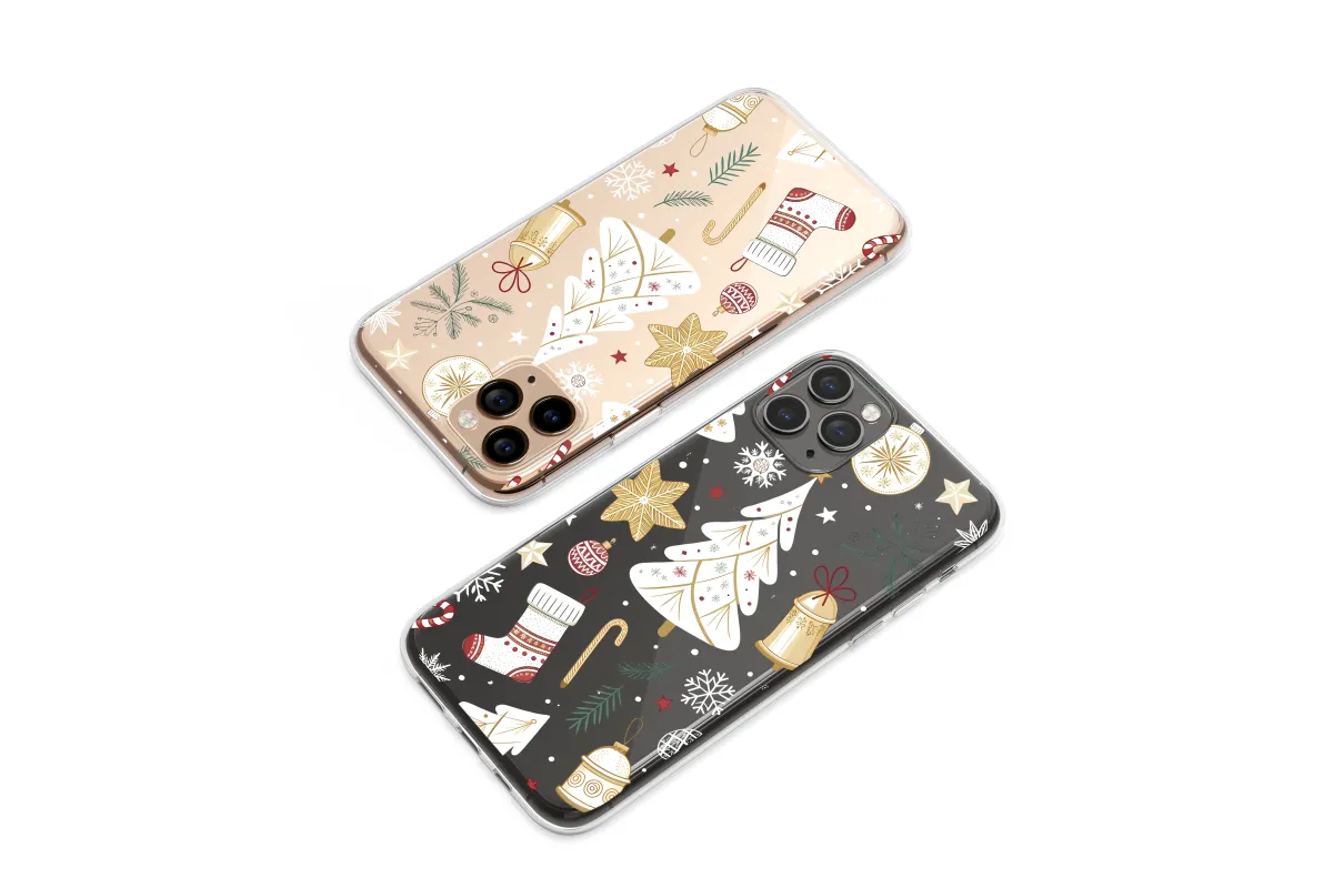 Clear Clear Festive Holiday Doodle Art Christmas Tree Snowflake Print Phone Case Cover for iPhone 17 Pro Max 16 15 13 Samsung S25 S24 Pixel 8473 - Image 1