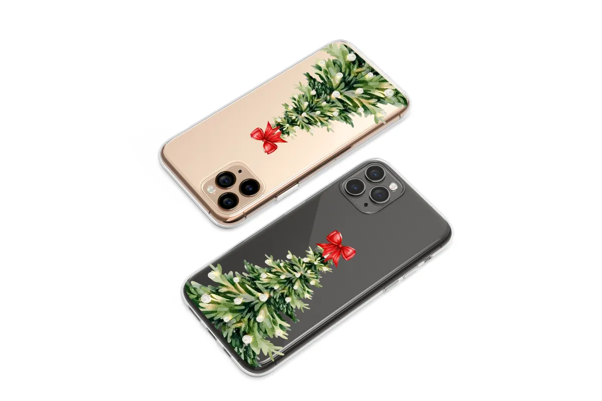 Clear Clear Festive Watercolor Christmas Tree Holiday Design Phone Case Cover for iPhone 17 Pro Max 16 15 13 Samsung S25 S24 Pixel 8525 - Image 1