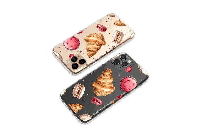 Clear Clear French Pastry Macaron Croissant Illustration Phone Case Cover for iPhone 17 Pro Max 16 15 13 Samsung S25 S24 Pixel 8729