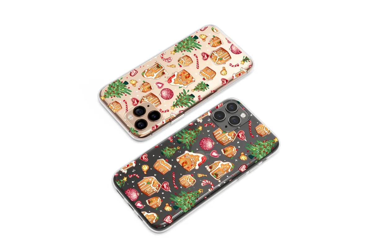 Clear Clear Gingerbread House Glitch Art Christmas Pattern Phone Case Cover for iPhone 17 Pro Max 16 15 13 Samsung S25 S24 Pixel 8583 - Image 1