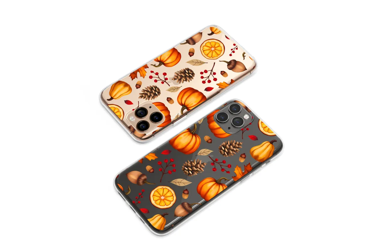 Clear Clear Glitch Art Autumn Harvest Pumpkin Illustration Phone Case Cover for iPhone 17 Pro Max 16 15 13 Samsung S25 S24 Pixel 8655 - Image 1