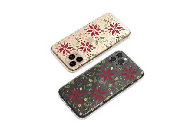 Clear Clear Glitch Art Christmas Poinsettia Holiday Foliage Phone Case Cover for iPhone 17 Pro Max 16 15 13 Samsung S25 S24 Pixel 8667
