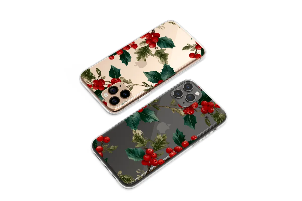 Clear Clear Glitch Art Holly Berry Festive Botanical Design Phone Case Cover for iPhone 17 Pro Max 16 15 13 Samsung S25 S24 Pixel 8806 - Image 1