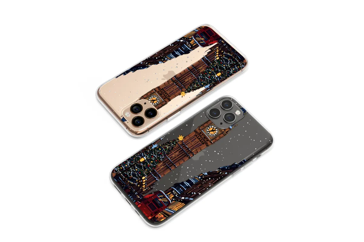 Clear Clear Glitch Art London Christmas iPhone Case Winter Big Ben Scene Phone Cover Phone Case Cover for iPhone 17 15 13 Samsung S25 S24 8168 - Image 1