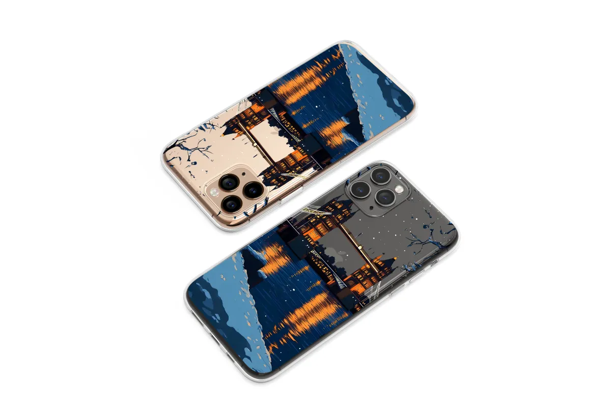 Clear Clear Glitch Art London Tower Bridge Phone Case Winter Night Cityscape Phone Case Cover for iPhone 17 15 13 Samsung S25 S24 8171 - Image 1