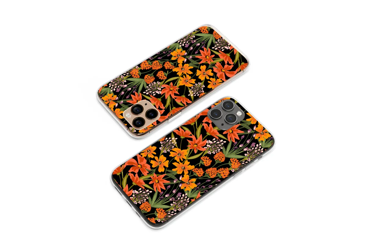 Clear Clear Glitch Art Orange Floral Meadow Pattern Phone Case Cover for iPhone 17 Pro Max 16 15 Plus 14 13 Mini Samsung S25 S24 Pixel 10 9 8701 - Image 1