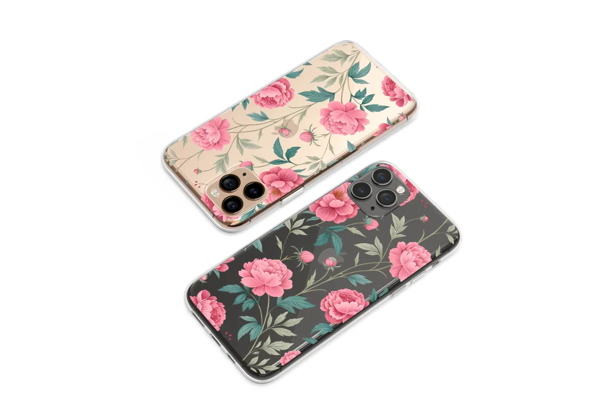 Clear Clear Glitch Art Peony Floral Vintage Botanical Illustration Phone Case Cover for iPhone 17 Pro Max 16 15 13 Samsung S25 S24 Pixel 9177 - Image 1