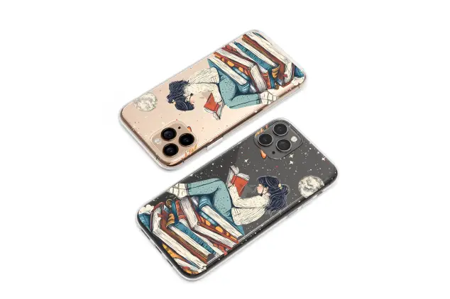Clear Clear Glitch Art Reading Girl in Cosmic Space Phone Case Cover for iPhone 17 Pro Max 16 15 Plus 14 13 Mini Samsung S25 S24 Pixel 10 9 8262