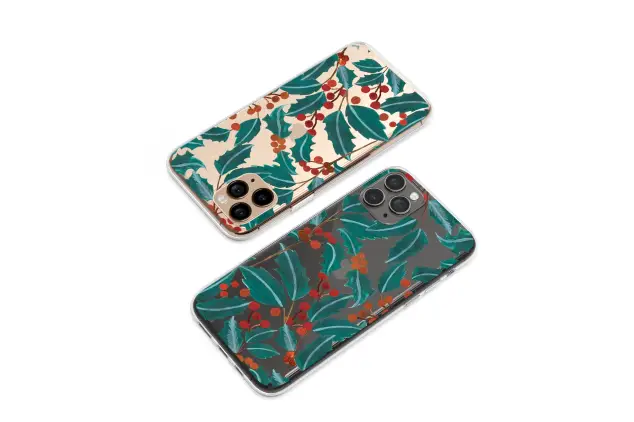 Clear Clear Glitch Holly Berry Art Festive Winter Botanical Modern Christmas Design Phone Case Cover for iPhone 17 15 13 Samsung S25 S24 8666