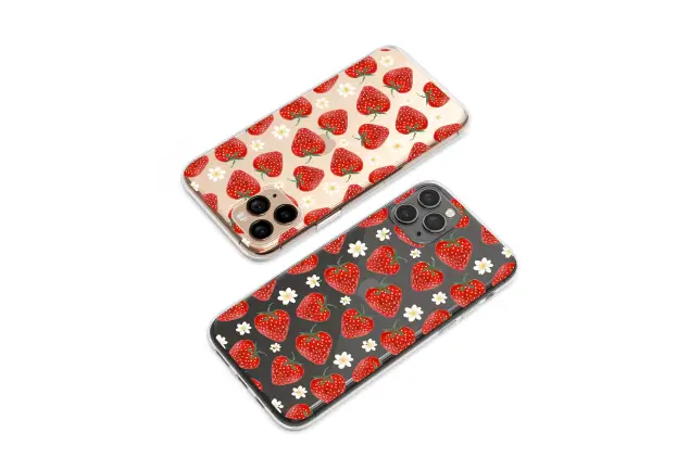 Clear Clear Glitchcore Strawberry Floral Pixel Art Design Phone Case Cover for iPhone 17 Pro Max 16 15 13 Samsung S25 S24 Pixel 9058