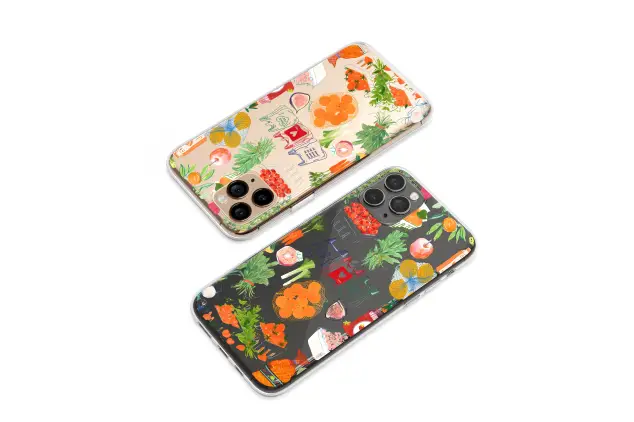 Clear Clear Hand Drawn Farmers Market Grocery Haul Illustration Phone Case Cover for iPhone 17 Pro Max 16 15 13 Samsung S26 S25 Pixel 9791