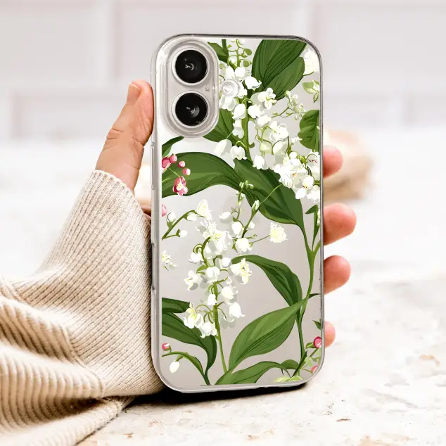 Clear Clear Lily of the Valley Botanical Floral Pattern Phone Case Cover for iPhone 17 Pro Max 16 15 13 Samsung S26 S25 Pixel 10084