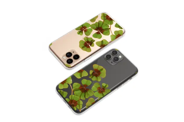 Clear Clear Lucky Four Leaf Clover Glitch Art Design Phone Case Cover for iPhone 17 Pro Max 16 15 Plus 14 13 Mini Samsung S26 S25 Pixel 10 9 9638