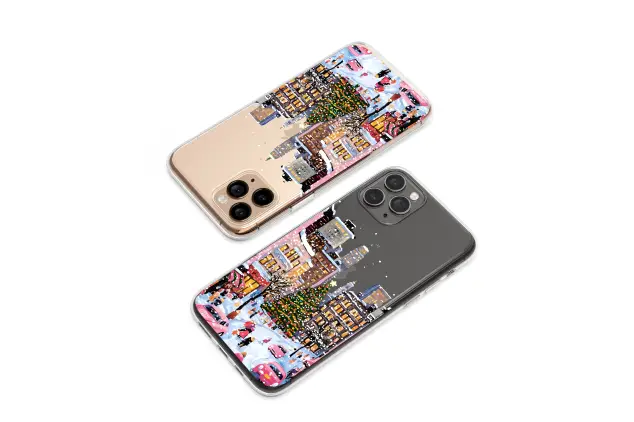 Clear Clear Painterly Snowy NYC Christmas Street Scene Art Phone Case Cover for iPhone 17 Pro Max 16 15 13 Samsung S25 S24 Pixel 8852