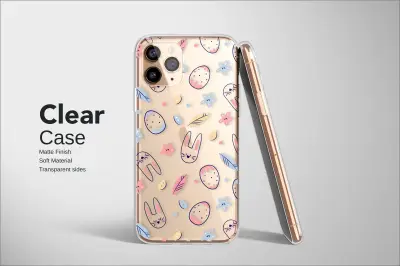 Clear Clear Pastel Easter Bunny and Egg Doodle Phone Case Cover for iPhone 17 Pro Max 16 15 Plus 14 13 Mini Samsung S26 S25 Google Pixel 10 9 9699 - Image 2
