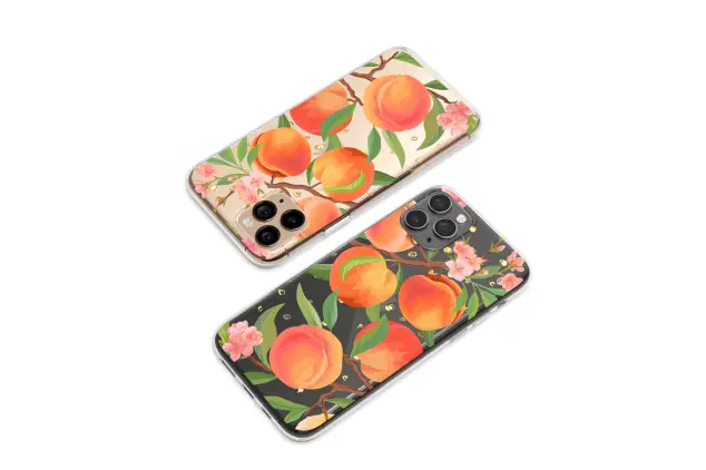 Clear Clear Peach Blossom Botanical Illustration Gold Accent Phone Case Cover for iPhone 17 Pro Max 16 15 13 Samsung S26 S25 Pixel 9758