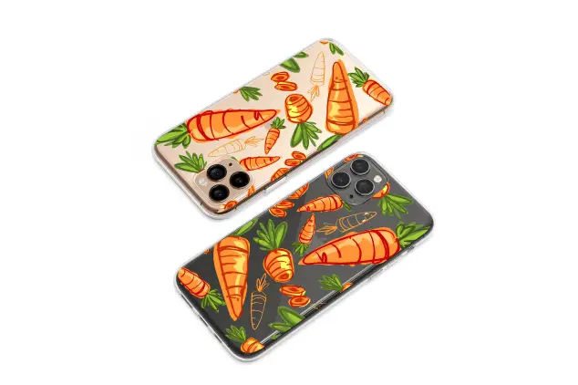 Clear Clear Playful Carrot Pattern Illustrated Vegetable Garden Art Phone Case Cover for iPhone 17 Pro Max 16 15 13 Samsung S26 S25 Pixel 9760