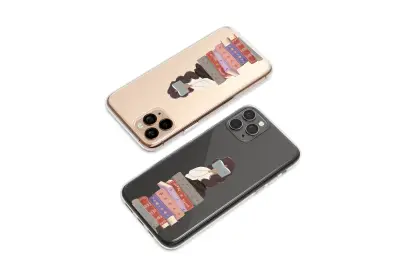 Clear Clear Reading Girl on Book Stack Illustration Phone Case Cover for iPhone 17 Pro Max 16 15 Plus 14 13 Mini Samsung S26 S25 Pixel 10 9 10092 - Image 2