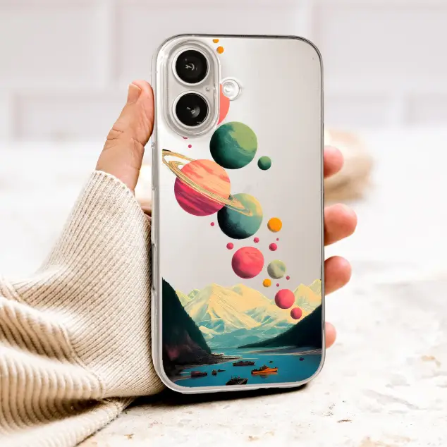 Clear Clear Surreal Planets Over Mountain Lake Artistic Cover Phone Case Cover for iPhone 17 Pro Max 16 15 13 Samsung S26 S25 Pixel 9992
