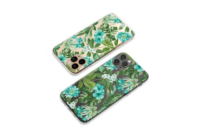 Clear Clear Teal Tropical Hibiscus and Green Monstera Leaf Pattern Phone Case Cover for iPhone 17 Pro Max 16 15 13 Samsung S26 S25 Pixel 9898