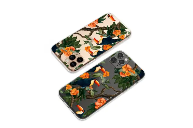 Clear Clear Tropical Toucan Floral Glitch Art Botanical Design Phone Case Cover for iPhone 17 Pro Max 16 15 13 Samsung S25 S24 Pixel 8878