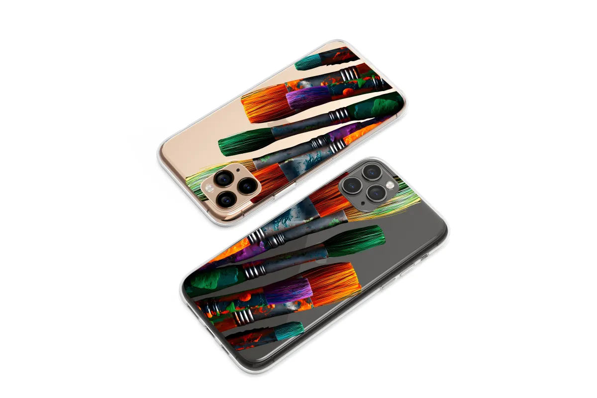 Clear Clear Vibrant Artist Paint Brushes Graphic Phone Case Cover for iPhone 17 Pro Max 16 15 Plus 14 13 Mini Samsung S25 S24 Pixel 10 9 8278 - Image 1