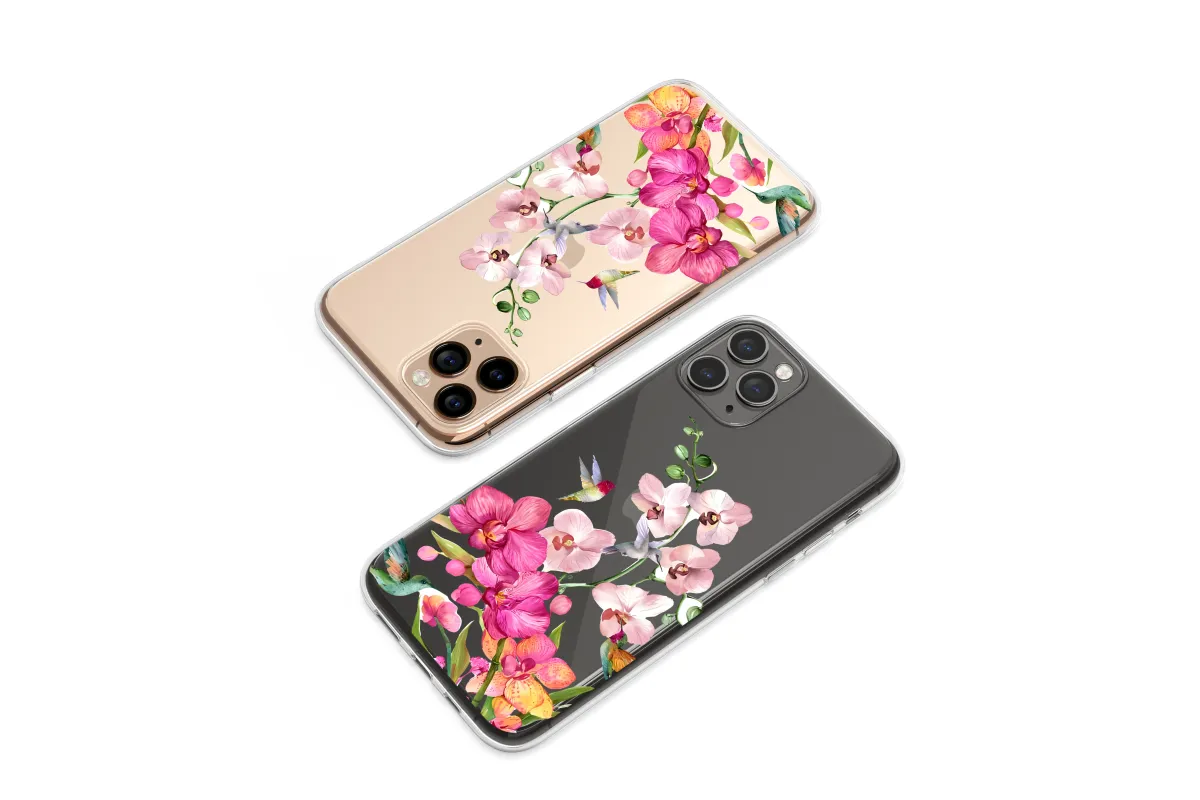 Clear Clear Vibrant Orchid Hummingbird Botanical Glitch Art Phone Case Cover for iPhone 17 Pro Max 16 15 13 Samsung S25 S24 Pixel 8438 - Image 1