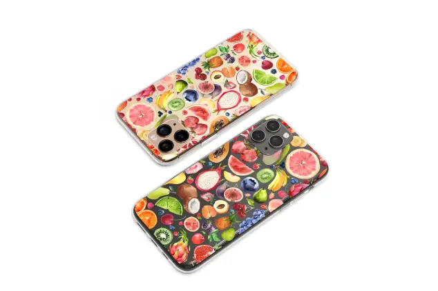 Clear Clear Vibrant Watercolor Fruit Collage Tropical Summer Pattern Phone Case Cover for iPhone 17 Pro Max 16 15 13 Samsung S26 S25 Pixel 9933