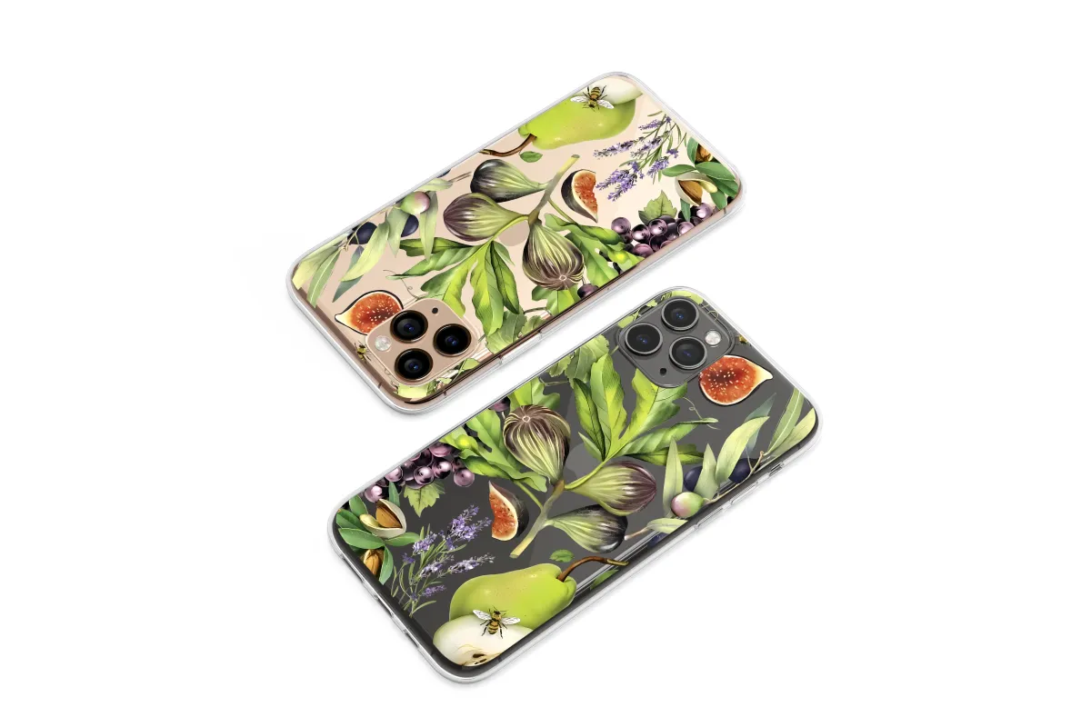 Clear Clear Vintage Botanical Fruit Collage Fig Grape Olive Design Phone Case Cover for iPhone 17 Pro Max 16 15 13 Samsung S25 S24 Pixel 8724 - Image 1