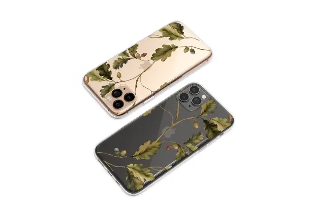 Clear Clear Vintage Botanical Oak Leaf Acorn Illustration Phone Case Cover for iPhone 17 Pro Max 16 15 13 Samsung S26 S25 Pixel 9842