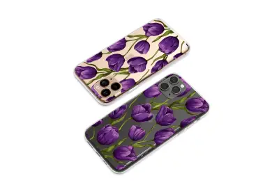 Clear Clear Vintage Botanical Purple Tulip Floral Illustration Phone Case Cover for iPhone 17 Pro Max 16 15 13 Samsung S26 S25 Pixel 10086 - Image 2