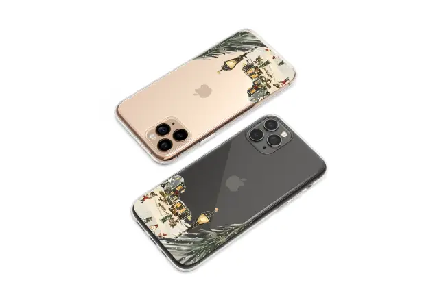 Clear Clear Vintage Christmas Village Winter Snow Scene Art Phone Case Cover for iPhone 17 Pro Max 16 15 13 Samsung S25 S24 Pixel 8851