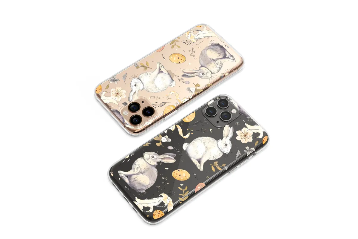 Clear Clear Vintage Easter Bunny Rabbit Floral Garden Print Phone Case Cover for iPhone 17 Pro Max 16 15 13 Samsung S26 S25 Pixel 9693 - Image 1