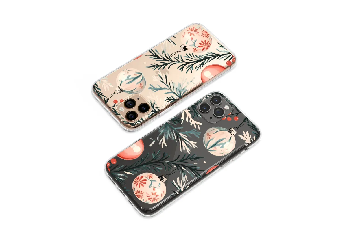 Clear Clear Vintage Holiday Ornaments and Pine Branch Design Phone Case Cover for iPhone 17 Pro Max 16 15 13 Samsung S25 S24 Pixel 8268 - Image 1