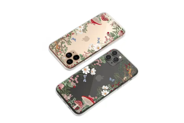 Clear Clear Vintage Woodland Animal  Botanical Mushroom Illustration Phone Case Cover for iPhone 17 Pro Max 16 15 13 Samsung S26 S25 Pixel 9861