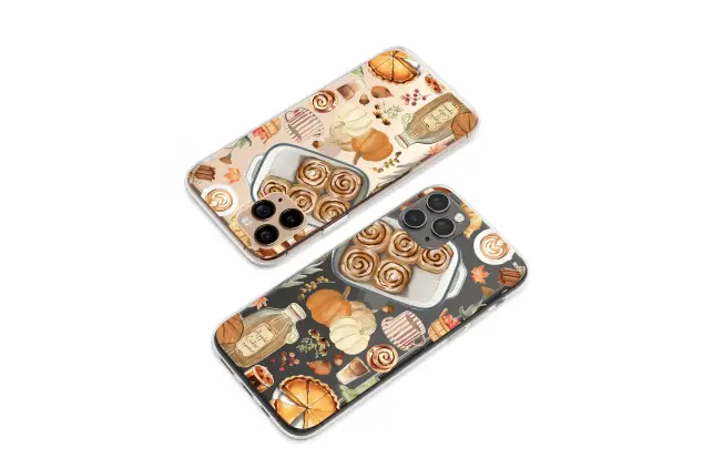 Clear Clear Watercolor Autumn Harvest Collage Illustration Phone Case Cover for iPhone 17 Pro Max 16 15 13 Samsung S25 S24 Pixel 8775
