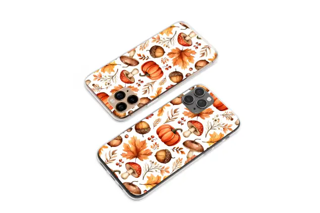 Clear Clear Watercolor Autumn Harvest Pumpkin Mushroom Design Phone Case Cover for iPhone 17 Pro Max 16 15 13 Samsung S25 S24 Pixel 8335