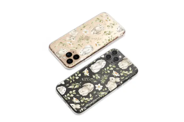 Clear Clear Watercolor Bunny Rabbit and Greenery Art Phone Case Cover for iPhone 17 Pro Max 16 15 Plus 14 13 Mini Samsung S26 S25 Pixel 10 9 9667