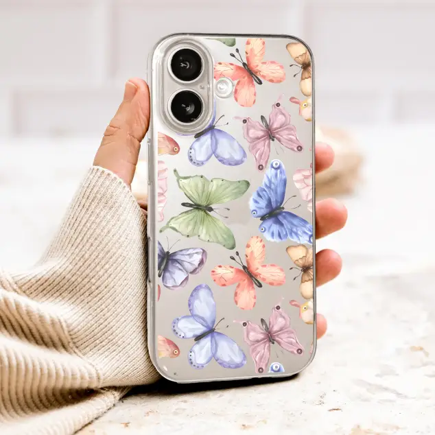 Clear Clear Watercolor Butterfly Pattern Pastel Insect Art Phone Case Cover for iPhone 17 Pro Max 16 15 13 Samsung S26 S25 Pixel 10100