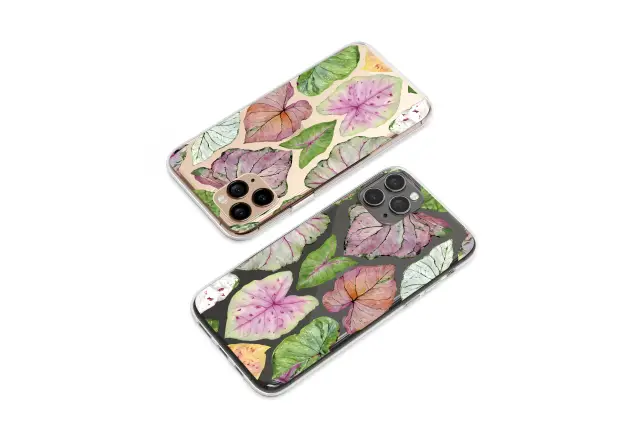 Clear Clear Watercolor Caladium Leaf Art Botanical Illustration Phone Case Cover for iPhone 17 Pro Max 16 15 13 Samsung S26 S25 Pixel 9921