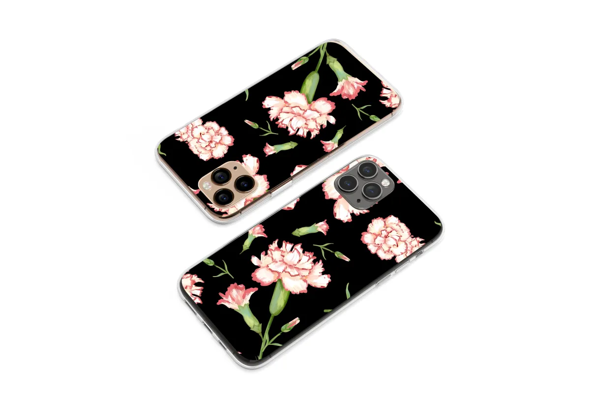 Clear Clear Watercolor Carnation Floral on Modern Striped Background Phone Case Cover for iPhone 17 Pro Max 16 15 13 Samsung S25 S24 Pixel 8705 - Image 1