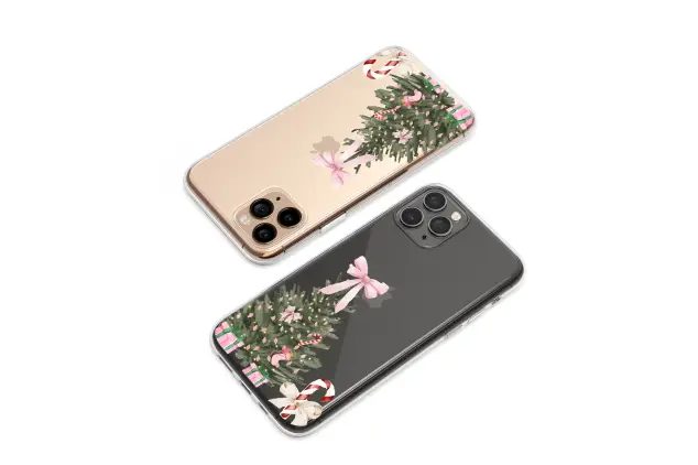 Clear Clear Watercolor Christmas Tree Pink Holiday Design Phone Case Cover for iPhone 17 Pro Max 16 15 13 Samsung S25 S24 Pixel 8542